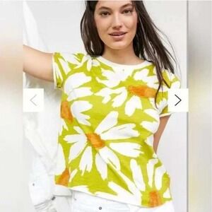 Anthropologie Maeve Picnic Tee Chartreuse Green Daisy Top Large